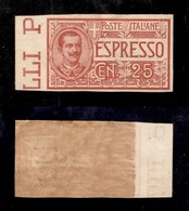 REGNO D'ITALIA - 1903 - Espressi - 25 Cent (1a) Bordo Foglio - Non Dentellato - Gomma Integra (480) - Autres & Non Classés