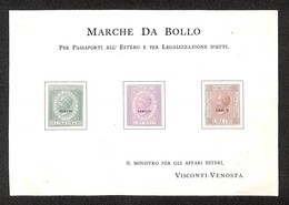 REGNO D'ITALIA - Marche Da Bollo - Passaporto/Affari Esteri - Foglietto Visconti Venosta Con I Tre Saggi - Autres & Non Classés