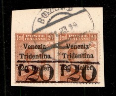 OCCUPAZIONI - BOLZANO 3 - 1928 - T20 (13) - Coppia Orizzontale Usata Su Frammento (700+) - Other & Unclassified
