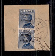 OCCUPAZIONI - VENEZIA GIULIA - 1918 - 25 Cent (24a) - Coppia Verticale Con Soprastampe Capovolte Usata Su Frammento (440 - Venezia Giuliana