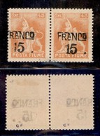 OCCUPAZIONI - FIUME - 1919 - Ranco 15 + Franco 15 (D76vg+ D76) In Coppia - Gomma Originale (integra A Sinistra) - Fiume