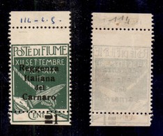 OCCUPAZIONI - FIUME - 1920 - 1 Cent Su 5 (131) Bordo Foglio - Senza Valore Con Dentellatura Orizzontale Spostata In Alto - Fiume