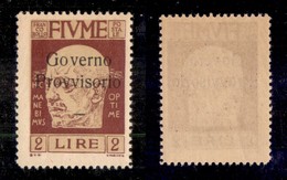 OCCUPAZIONI - FIUME - 1921 - Governo Provvisorio - 2 Lire Rosso Solferino (160a) - Gomma Integra - Non Quotato - Fiume