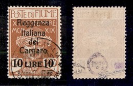 OCCUPAZIONI - FIUME - 1920 - 10 Lire Su 20 Cent (146A) Usato (1.850) - Fiume