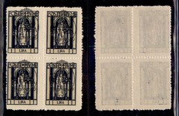 OCCUPAZIONI - FIUME - 1924 - 1 Lira Regno D’Italia (210i) In Quartina - Soprastampe Spostate In Alto - Pezzo Superiore D - Fiume