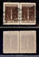 OCCUPAZIONI - FIUME - 1924 - 2 Lire Regno D’Italia (211-varietà Kb) - Coppia Con Soprastampe Oblique A Cavallo - Gomma O - Fiume