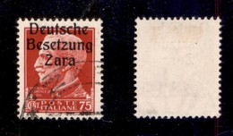 OCCUPAZIONI - ZARA - 1943 - 75 Cent (8da) Usato - Soprastampa In Alto (600) - Andere & Zonder Classificatie