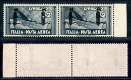 REPUBBLICA SOCIALE - 1944 - Saggi - Verona - 2 Lire Aeroespresso (P16-Aerea) - Coppia Bordo Foglio - A Sinistra Foro Nel - Autres & Non Classés