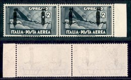 REPUBBLICA SOCIALE - 1944 - Saggi - Verona - 2 Lire Aeroespresso (P16-Aerea) - Coppia Bordo Foglio - A Sinistra Foro Nel - Andere & Zonder Classificatie