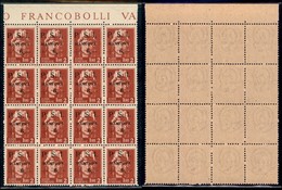LOCALI - MANTOVA - 1945 - 2 Lire + 6 (8) - Blocco Di  16 Bordo Foglio (pos.5/48) Con I Diversi Errori Di Composizione -  - Other & Unclassified