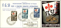 REPUBBLICA - Ginnici (661/663) - Serie Completa Su Cartolina Ufficiale Dei Giochi - Firenze 20.5.51 - Cert. Caffaz - Autres & Non Classés