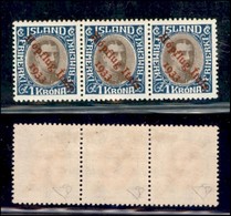 EUROPA - ISLANDA - 1933 - Crociera Balbo - 1 Krona (172) - Striscia Di Tre - Pezzo Centrale Senza Accento Sulla I - Raro - Andere & Zonder Classificatie