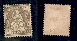 EUROPA - SVIZZERA - 1862 - 60 Cent (27) - Gomma Originale (1.300) - Andere & Zonder Classificatie