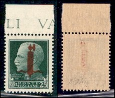 REPUBBLICA SOCIALE - PROVVISORI - 1944 - Verona - 25 Cent (490) Bordo Foglio (pos. 7) - Gomma Integra - Andere & Zonder Classificatie