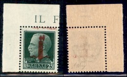 REPUBBLICA SOCIALE - PROVVISORI - 1944 - Verona - 25 Cent (490) Angolo Di Foglio (pos. 1) - Impronta Di Spazio Tipografi - Altri & Non Classificati