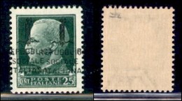 REPUBBLICA SOCIALE - PROVVISORI - 1944 - 25 Cent (491b - Varietà) Con Doppia Soprastampa (entrambe Spostate A Cavallo) - - Andere & Zonder Classificatie