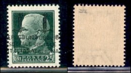 REPUBBLICA SOCIALE - PROVVISORI - 1944 - 25 Cent (491b - Varietà) Con Doppia Soprastampa (entrambe Spostate A Cavallo) - - Altri & Non Classificati