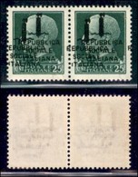 REPUBBLICA SOCIALE - PROVVISORI - 1944 - 25 Cent (491b) - Coppia Orizzontale Con Doppia Soprastampa (una A Cavallo) - Go - Sonstige & Ohne Zuordnung