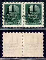 REPUBBLICA SOCIALE - PROVVISORI - 1944 - 25 Cent (491b) - Coppia Orizzontale Con Doppia Soprastampa (una A Cavallo) - Go - Other & Unclassified