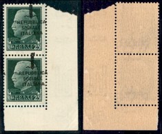 REPUBBLICA SOCIALE - PROVVISORI - 1944 - 25 Cent (491h) - Coppia Angolare (pos. 190/200) Con Soprastampe Oblique - Gomma - Autres & Non Classés