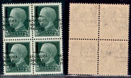 REPUBBLICA SOCIALE - PROVVISORI - 1944 - 25 Cent (491 Varietà Pmk) In Quartina - Soprastampe A Cavallo - Gomma Integra - - Sonstige & Ohne Zuordnung