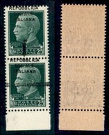 REPUBBLICA SOCIALE - PROVVISORI - 1944 - Firenze - 25 Cent (491pf/pg) In Coppia Verticale Bordo Foglio - Spazio Tipograf - Sonstige & Ohne Zuordnung