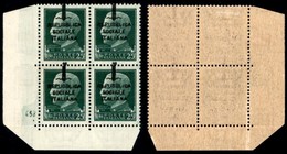 REPUBBLICA SOCIALE - PROVVISORI - 1944 - Firenze - 25 Cent (491pm) Con Soprastampe A Cavallo - Quartina Angolare (pos. 8 - Sonstige & Ohne Zuordnung