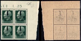 REPUBBLICA SOCIALE - PROVVISORI - 1944 - Genova - 25 Cent (491) - Quartina Angolare (pos. 9/20) Con Le Caratteristiche M - Autres & Non Classés