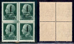 REPUBBLICA SOCIALE - PROVVISORI - 1944 - Torino - 25 Cent (491/491ma) In Quartina (pos. 84/94) Con Soprastampa Parziale/ - Sonstige & Ohne Zuordnung