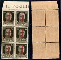 REPUBBLICA SOCIALE - PROVVISORI - 1944 - Firenze - Soprastampa Carminio Lilla - 30 Cent (492/I) - Blocco Di 6 (pos. 1/22 - Andere & Zonder Classificatie