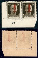 REPUBBLICA SOCIALE - PROVVISORI - 1944 - Firenze - 30 Cent (492/II) - Coppia Angolare (pos. 191/192) Con Nastro Rotto A  - Autres & Non Classés