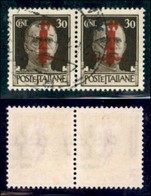 REPUBBLICA SOCIALE - PROVVISORI - 1944 - Firenze - 30 Cent (492/II) - Coppia Orizzontale Usata (pos. 191/192) Con Nastro - Sonstige & Ohne Zuordnung