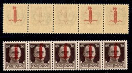 REPUBBLICA SOCIALE - PROVVISORI - 1944 - Firenze - 30 Cent (492/IIs + 492/II) - Striscia Di Cinque (pos. 51/55) Con Tre  - Autres & Non Classés