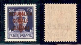 REPUBBLICA SOCIALE - PROVVISORI - 1944 - Doppia Soprastampa (M + L) - 50 Cent (493f) - Gomma Integra - Cert. AG - Sonstige & Ohne Zuordnung