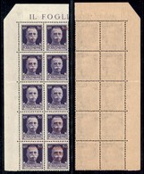 REPUBBLICA SOCIALE - PROVVISORI - 1944 - Verona - 50 Cent (493ma + 493) Blocco Di 10 (pos. 1/42) Con Soprastampe Da Manc - Andere & Zonder Classificatie