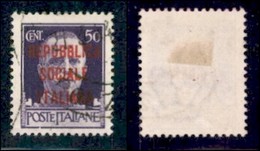 REPUBBLICA SOCIALE - PROVVISORI - 1944 - Verona - Soprastampa Carminio Lilla - 50 Cent (493L) Usato A Bolzano - Cert. AG - Autres & Non Classés