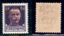 REPUBBLICA SOCIALE - PROVVISORI - 1944 - Firenze - Soprastampa Carminio Lilla - 50 Cent (493/Ib) Con Doppia Soprastampa  - Autres & Non Classés