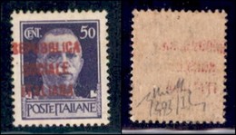 REPUBBLICA SOCIALE - PROVVISORI - 1944 - Firenze - Soprastampa Carminio Lilla - 50 Cent (493/Iq) Con Soprastampa A Sinis - Andere & Zonder Classificatie