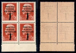 REPUBBLICA SOCIALE - PROVVISORI - 1944 - Verona - 75 Cent (494a) In Quartina Con Soprastampe Capovolte - Gomma Integra - Sonstige & Ohne Zuordnung