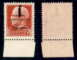 REPUBBLICA SOCIALE - PROVVISORI - 1944 - 75 Cent (494ma) Bordo Foglio Soprastampa Evanescente - Gomma Integra - Autres & Non Classés