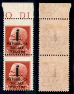 REPUBBLICA SOCIALE - PROVVISORI - 1944 - Verona - 75 Cent (494zb) - Coppia Bordo Foglio (pos. 2/12) - Gomma Originale/in - Autres & Non Classés