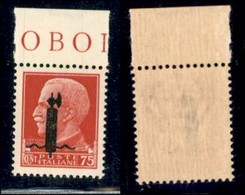 REPUBBLICA SOCIALE - PROVVISORI - 1944 - Verona - Soprastampa L In Nero - 75 Cent (494C - Varietà Q) Bordo Foglio - Sopr - Sonstige & Ohne Zuordnung