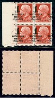 REPUBBLICA SOCIALE - PROVVISORI - 1944 - Firenze - 75 Cent (494pma) - Quartina Bordo Foglio (pos. 81/93) Con Soprastampe - Autres & Non Classés