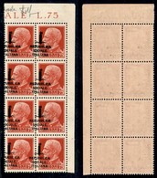 REPUBBLICA SOCIALE - PROVVISORI - 1944 - Firenze - 75 Cent (494pma + Pmda) - Blocco Angolare Di 8 (pos. 9/40) Con Sopras - Autres & Non Classés