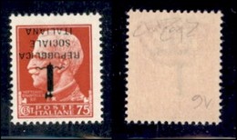 REPUBBLICA SOCIALE - PROVVISORI - 1944 - Genova - 75 Cent (494a) - Soprastampa Capovolta (pos. 16) - Gomma Integra - Rar - Andere & Zonder Classificatie