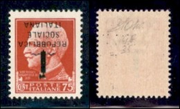 REPUBBLICA SOCIALE - PROVVISORI - 1944 - Genova - 75 Cent (494a) - Soprastampa Capovolta (pos. 35) - Gomma Integra - Oli - Andere & Zonder Classificatie