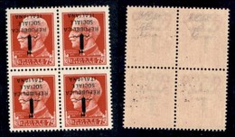 REPUBBLICA SOCIALE - PROVVISORI - 1944 - Genova - 75 Cent (494a) In Quartina Con Soprastampe Capovolte (pos. 45/56) - Go - Sonstige & Ohne Zuordnung
