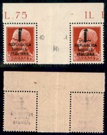 REPUBBLICA SOCIALE - PROVVISORI - 1944 - Milano - 75 Cent (494) - Coppia Orizzontale Con Interspazio Al Centro (pos. 10/ - Andere & Zonder Classificatie