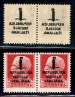 REPUBBLICA SOCIALE - PROVVISORI - 1944 - Milano - 75 Cent (494s) - Coppia Orizzontale Con Decalchi (pos. 91/92) - Gomma  - Sonstige & Ohne Zuordnung