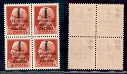 REPUBBLICA SOCIALE - PROVVISORI - 1944 - Torino - 75 Cent (494) In Quartina (pos. 64/75) Con E Senza Spigoli (pos. 65) - - Sonstige & Ohne Zuordnung